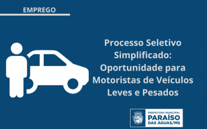 Imagem de compartilhamento para o artigo Prefeitura de Paraíso das Águas abre vagas para motoristas de veículos leves e pesados da MS Todo dia